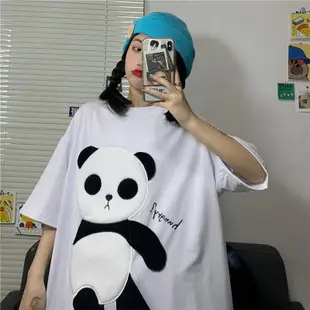 IELGY 韓國卡通熊貓寬鬆短袖T恤女
