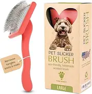 Pet Slicker Brush With Soft Massage Grooming Stainless Steel Pins - Slide This Universal Miracle Coat Slicker Brush for Dematting, Shedding Fur, and Undercoat - Professional Tool - Long Slicker Brush - Flying Pawfect