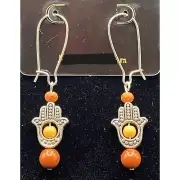 Hamsa & Rust Bead Earrings by Neanie-Bot