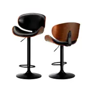 Oikiture 2x Bar Stools Kitchen Stool Swivel Chair Wooden Leather Gas Lift