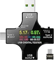 2 in 1 Type C USB Tester with IPS LCD Color Screen USB Voltmeter Ammeter Current Voltage Tester Mini Digital Multimeter with OTG Connector