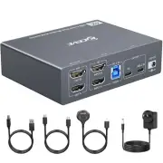 KVM Switch 2 Monitors for 1 Laptop and 1 Desktop 4K@60Hz, USB C HDMI Dual Monito