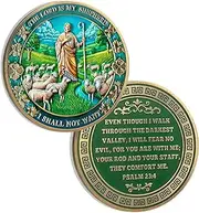 The Good Shepherd Christian Coin, Psalm 23:4 Bible Verses Coin - Bronze Christian Prayer Pocket Token - Religious Gifts for Men Women