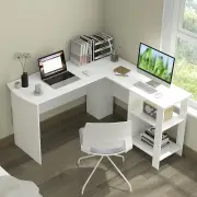CostwayLarge L-shaped Computer Desk 130cm Corner Gaming Desk with CPU Stand-White