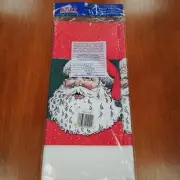 New Old Stock Vintage Santa Claus Christmas Plastic Rectangular Tablecloth Retro