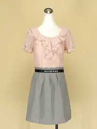 在飛比找Yahoo!奇摩拍賣優惠-貞新二手衣 MAYUKI 東京著衣 粉紅圓領短袖棉質洋裝F號