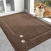 BEQHAUSE Dog Door Mat for Muddy Paws 80x120cm Dirt Trapper Absorbent Doormat Non Slip Entryway Rugs Washable Stain Resistant Welcome Floor Mat Soft Low-Profile for Front Back Door, Brown