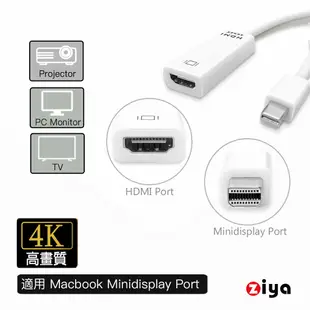 [ZIYA] Mac 視訊轉接線 Mini DisplayPort to HDMI 4K 輕短型