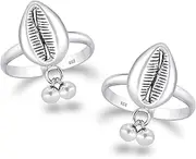 [LeCalla] Silver Cowrie Toe-Rings | 925 Sterling Silver Antique Toe Rings for Women | Mid Finger Bichhiya | Pair of Adjustable Boho Style Beach Shell Ring | Indian Toe Ring Beach Party Daily Fesvital