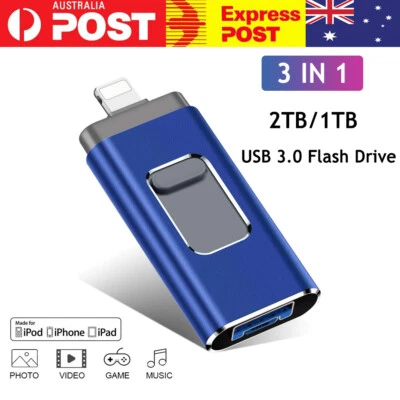 3in1 USB 3.0 Flash Drive Memory Photo Stick Thumb Drive For iPhone iPad 2TB 1TB