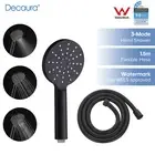 Hand Held Shower Head and 1.5m Shower Hose Bathroom Round Black 3-Mode Spray