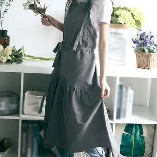 日式棉麻魚尾仙女圍裙 加長緊身飄逸 超仙花店工作服 咖啡廳圍腰 藝文廣告連衣圍裙 時尚簡約家用圍兜