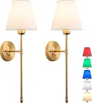 Battery Operated Wall Lamp Set of 2,Wireless Wall Sconces,Wall Light Fixtures with Remote,Charging Bulbs,Fabric Lampshade,for Living Room,TV Wall,Bedroom.with Bulbs+Remote Control+Charging Cable
