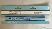 NEW! Martha Stewart Pets 'I Heart Long Walks' Blue Dog Collar Med 15-17in