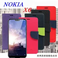 在飛比找PChome24h購物優惠-諾基亞 Nokia X6 經典書本雙色磁釦側翻可站立皮套 手