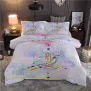 A Unicorn With Colorful Hair 3D Quilt Duvet Doona Cover Set Pillow case Print