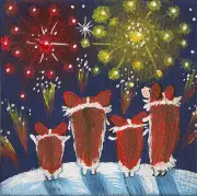 4x4 PRINT OF PAINTING RYTA PEMBROKE WELSH CORGI FOLK ART FIREWORKS NEW YEAR XMAS