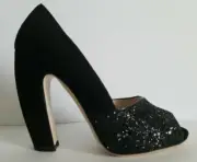 MIU MIU AMAZING BLACK GLITTER SUEDE CURVED HEEL PUMPS EU 35 39 I LOVE SHOES