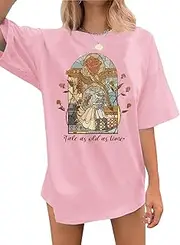 [jusgai] Magical Kingdom Oversized Shirt Women Beauty Shirts Belle Princess Tee Tale As Old As Time T-Shirt Vacation Top