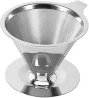 Stainless Steel Pour Over Coffee Maker Filter Cone Coffee Dripper Double Layer Mesh Filter Cup Stand for Home Office Use