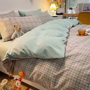ins 風 床包 雙人床包 加大床包 四件組 北歐簡約素色 舒眠裸睡 自然系水洗棉床包 素色床包 床單 枕套 枕頭套