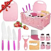 Kids Knife Set for Real Cooking with Storage Case,Montessori Kitchen Tools for Toddlers,13PCS Toddler Kitchen Knife Set,Cooking Set,Montessori Toy for 3 4 5 6 7 8 9 10 Year Old Girl Birthday Gift pink