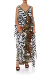 V-NECK DRESS WITH BACK OVERLAYER COSMIC CONFLICT