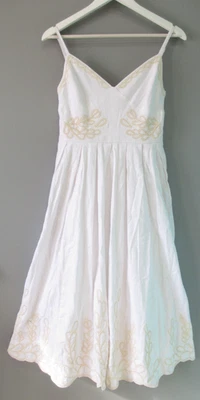 Christian Lacroix Midi Dress Women S White Linen Embroidered Smocked Pockets NWT