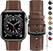 Fullmosa Real Leather Band Compatible with Apple Watch Band 42mm 41mm 40mm 38mm,Yola Leather Apple Watch Strap for iWatch SE Series 10/9/8/7/6/5/4/3/2/1 Men Women, Dark Brown+Smoky Grey