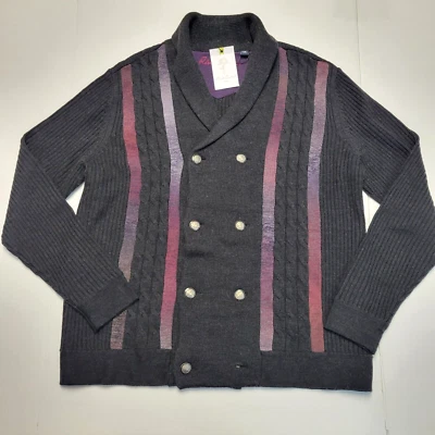 New ROBERT GRAHAM Double Breasted Yale BLACK Cardigan Men X-LARGE XL Wool $455