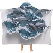 [Ausinbed] Dolphin Wearable Cloak Hooded Blanket Fleece Hooded Robe Cloak Arctic Velvet Warm Throw Quilt Poncho Soft Nap Blanket Novelty Blanket Air Conditioning Blanket,40"x50"