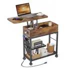 Colima Lift Top End Table Charging Station Wheels, Sofa Side Table USB Port & AC