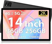 FORUSER Tablet 14 Inch Android 14 with Incell 2K Tablets, 36 (12+24) GB RAM + 256GB ROM (2TB TF), 11580mAh Battery, Octa-Core, 4G Dual SIM/5G WiFi/GPS, with Pen and Case (Black)