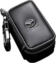 Gaocar Auto Parts Car Key case for Mazda,Genuine Leather Car Smart Key Chain Keychain Holder Metal Hook and Keyring Zipper Bag for Remote Key Fob - Black (for Mazda)