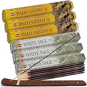 TRUMIRI White Sage & Palo Santo Incense Sticks Bundle - 120 Sticks (6 Packs of 20), Incense Holder - Natural, Non-Toxic, Organic & Herbal - Spiritual, Meditation & Home Fragrance