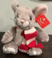 Aurora World Merry Mouse Christmas Holiday Plush 7" Stuffed Animal Grey White