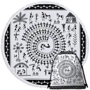African Tribe Story White and Black Round Beach Towel