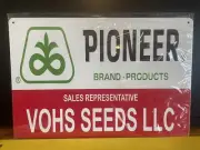 PIONEER BRAND SEED PRODUCTS 8x12” METAL SIGN NIP SALES REP. VOHS SEEDS LLC
