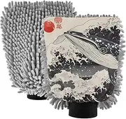 XYMZR Absorbent Microfiber Car Wash Mitt Whale Waves Japanese, Funny Cute Anime Scratch Free for Cars Cleaning, Home Cleaning Mitts, 2 Pack, 10.24” L x 7.09” W