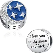 [MiniJewelry] Moon Star I Love You to the Moon and Back Bead Charm Compatible with Pandora Charms Bracelets