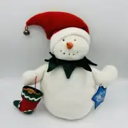 Vintage Hallmark Jingles 11” Plush Christmas Decor Tags Stocking Snowman White