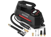 "Portable Tire Inflator with Digital Gauge - Emergency LED Light, Red"