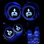 Car Logo LED Cup Pad led Cup Coaster USB Charging Mat Luminescent Cup Pad LED Mat Interior Atmosphere Lamp Decoration Light for Mitsubishi (2 Piece)