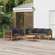 Patio Sets 6 Piece Garden Lounge Set with Dark Grey Cushions Bamboo