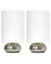 Lalia Home Gemini 2pk Mini Touch Lamp With Brushed Nickel Base And Ivy Fabric Shades