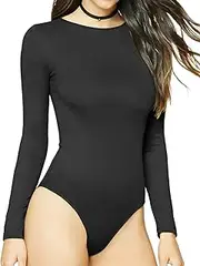 [MANGDIUP] Women's Scoop Neck Short Sleeve Long Sleeve T Shirts Basic Bodysuits Jumpsuits
