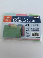 Find-It Ruled Tabbed Index Cards, 3 x 5 Inches, Assorted Colors, 48-Pack New