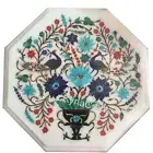 Marble Coffee Table Top Flower Vase Pattern Inlay Work Side Table for Restaurant