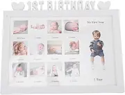 Baby Shower Present Infant First Year Photo Frame 32.5x26.5cm White Baby Growth Picture Frame for Birthday Memories