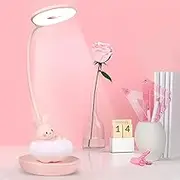 MARZIUS Cute Rabbit Design Dimmable Touch LED Reading Desk Lamp Night Light with 5 Levels Brightness for Boy,Girl Kid Teen (Pink Cloudy Bunny)